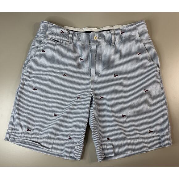 Polo Ralph Lauren Other - Polo Ralph Lauren Mens Seersucker Shorts 36 Nautical Flag Embroidered Striped